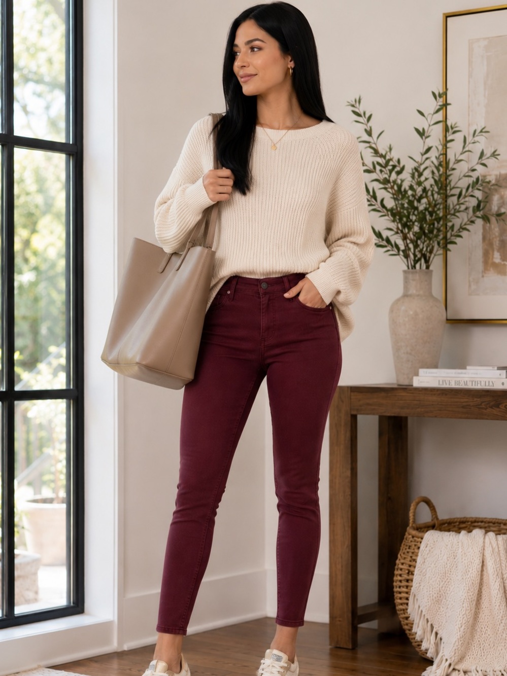 Kut From The Kloth Donna Ankle Skinny Jeans Burgundy Wine Size 2 NWT